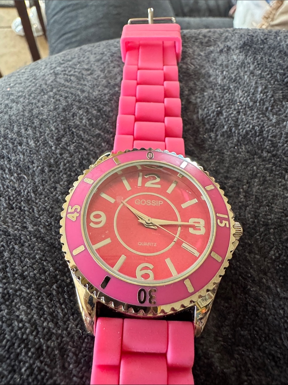 Gossip Hot Pink and Gold-Tone Silicone Strap Watch